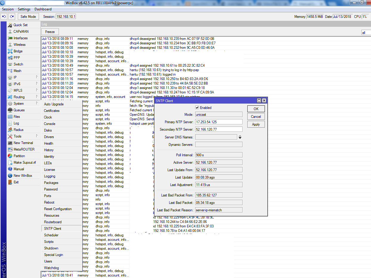 Mikrotik Set Clock Cloud NTP Sync